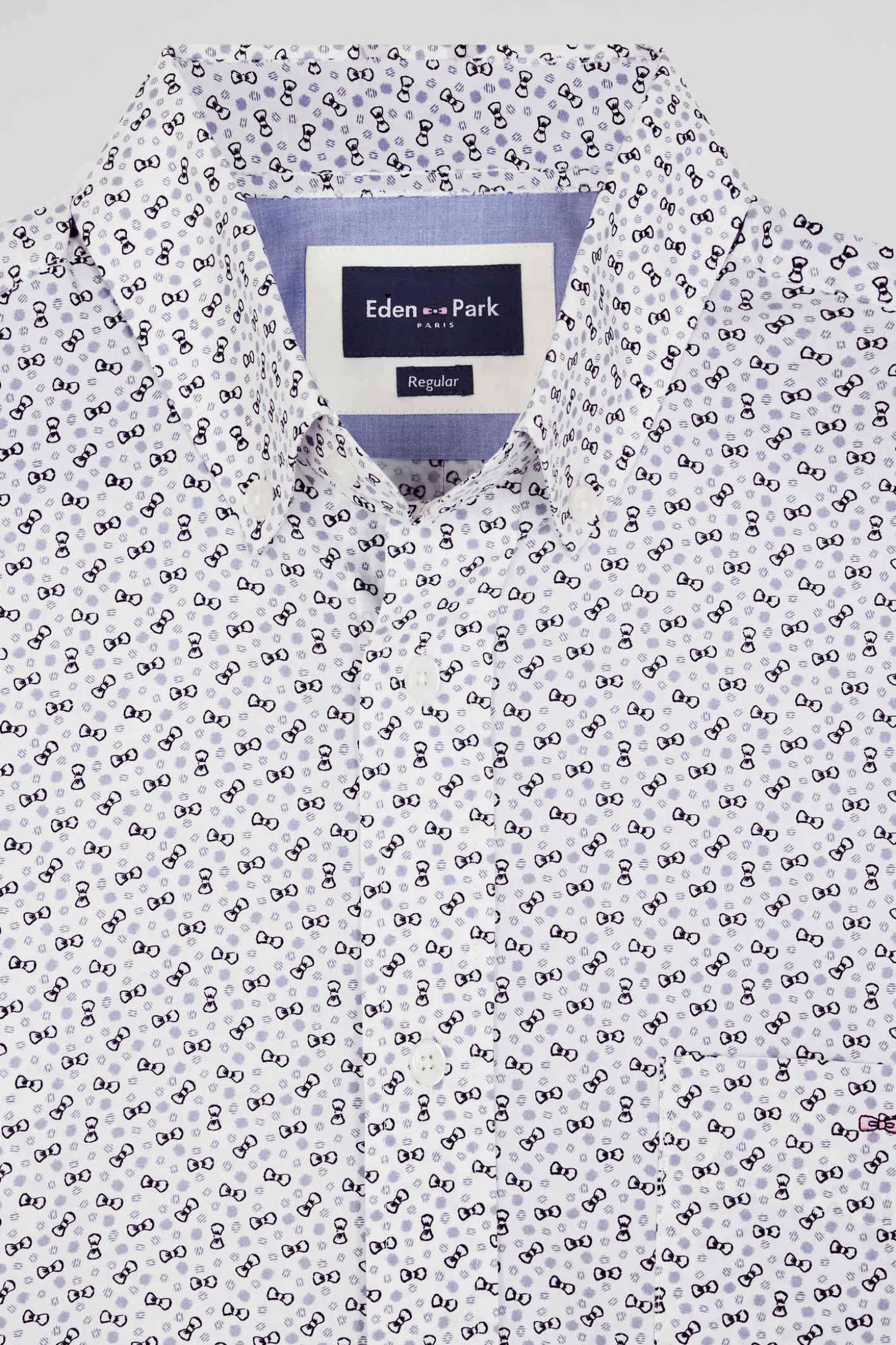 Chemise manches courtes en coton écru microimprimé coupe Regular