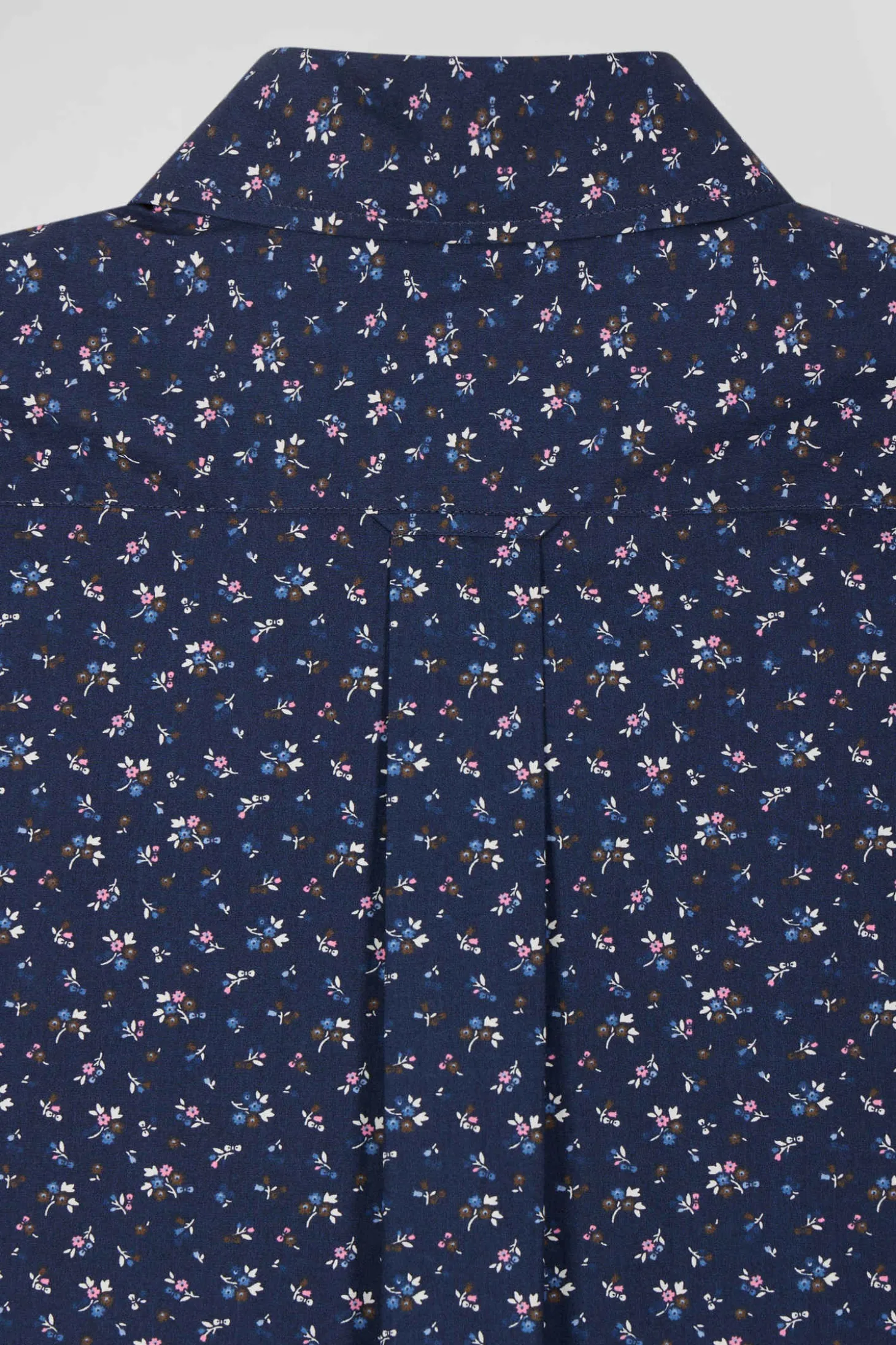 Chemise manches courtes en coton marine microimprimé fleurs coupe Regular