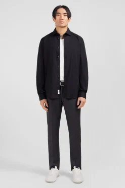 Chemise noir slim en popeline stretch
