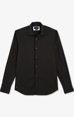 Chemise noir slim en popeline stretch