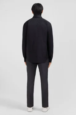 Chemise noir slim en popeline stretch