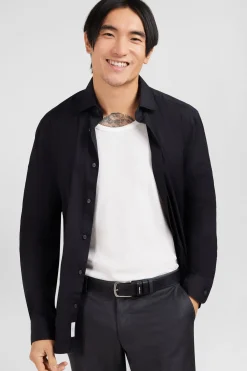 Chemise noir slim en popeline stretch