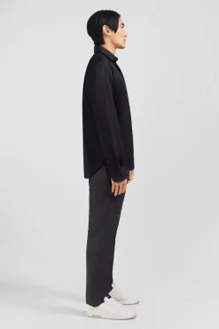 Chemise noir slim en popeline stretch