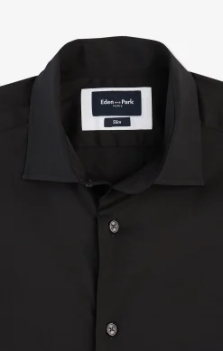 Chemise noir slim en popeline stretch