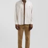 Chemise rayée en coton beige coupe Regular jacquard