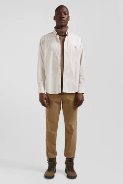 Chemise rayée en coton beige coupe Regular jacquard