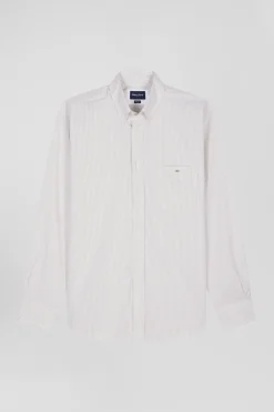 Chemise rayée en coton beige coupe Regular jacquard