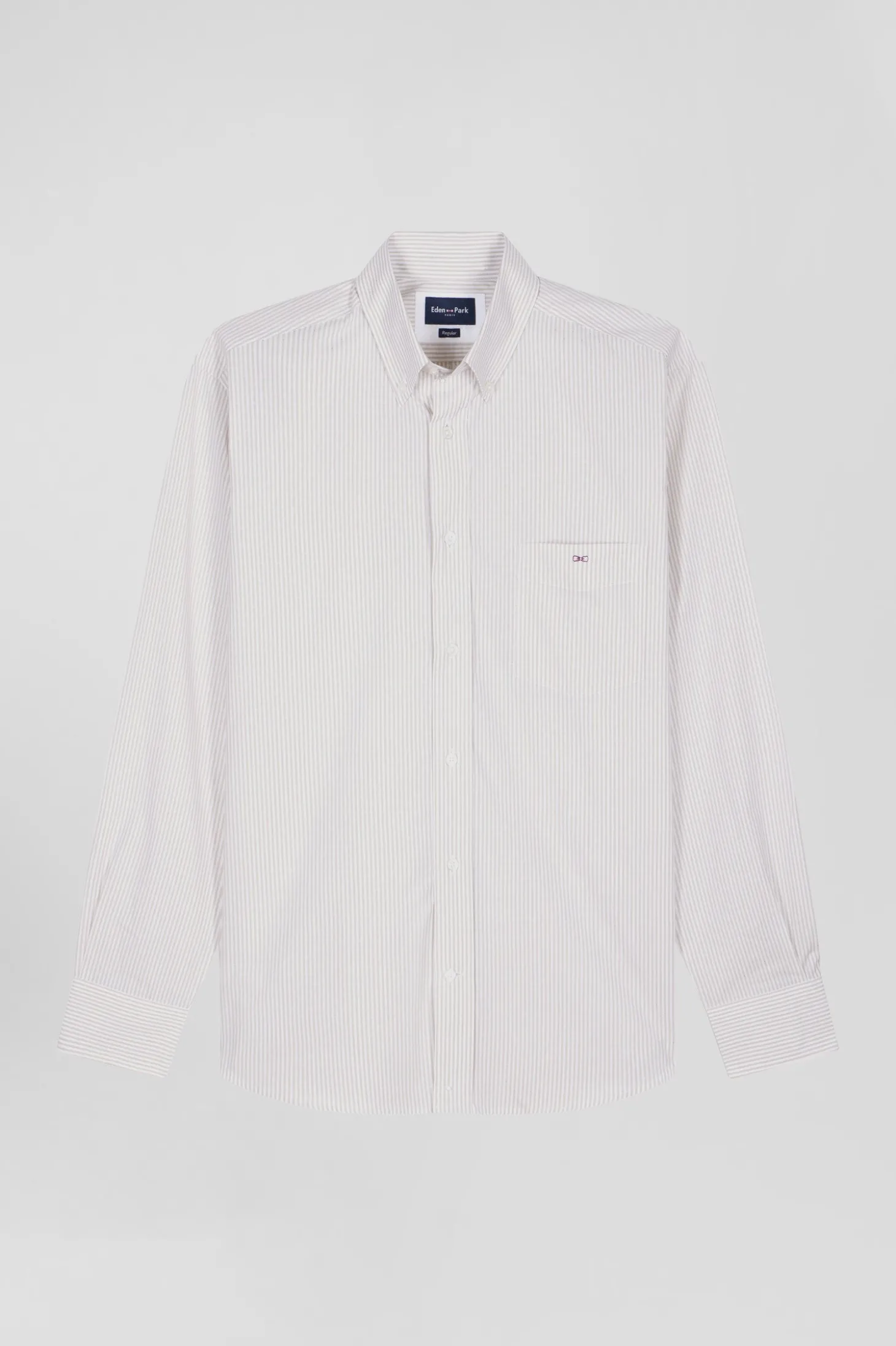 Chemise rayée en coton beige coupe Regular jacquard