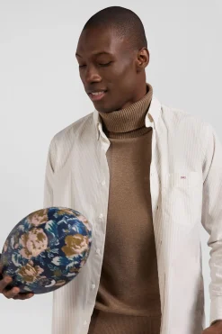 Chemise rayée en coton beige coupe Regular jacquard