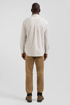Chemise rayée en coton beige coupe Regular jacquard