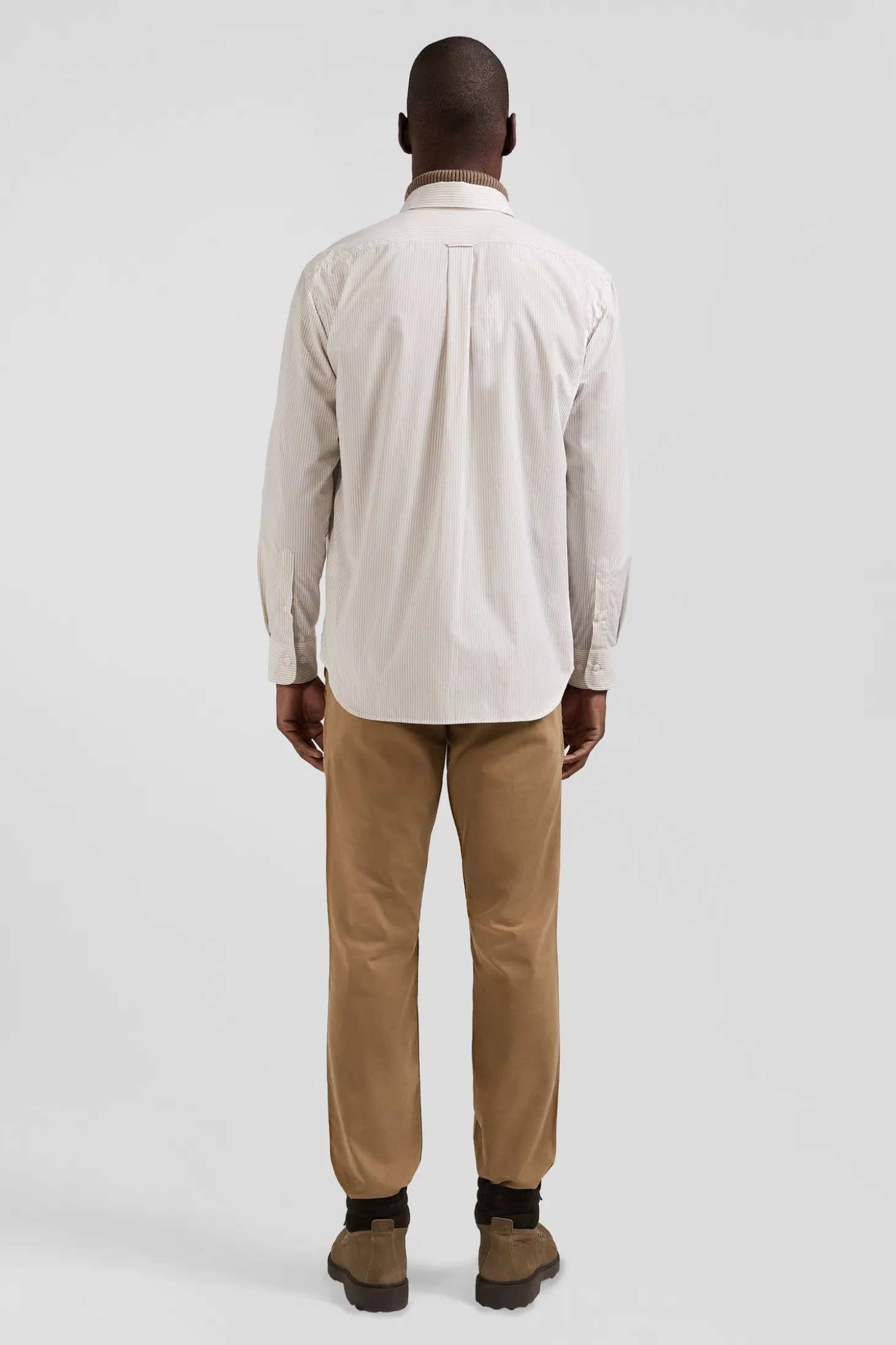 Chemise rayée en coton beige coupe Regular jacquard