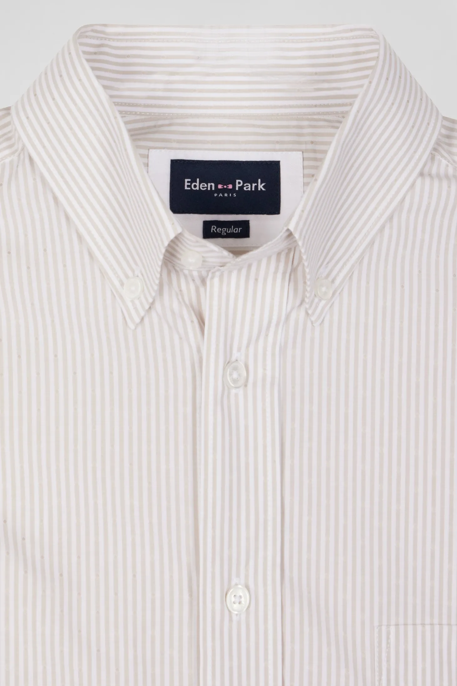 Chemise rayée en coton beige coupe Regular jacquard