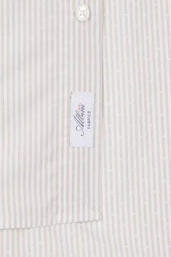 Chemise rayée en coton beige coupe Regular jacquard