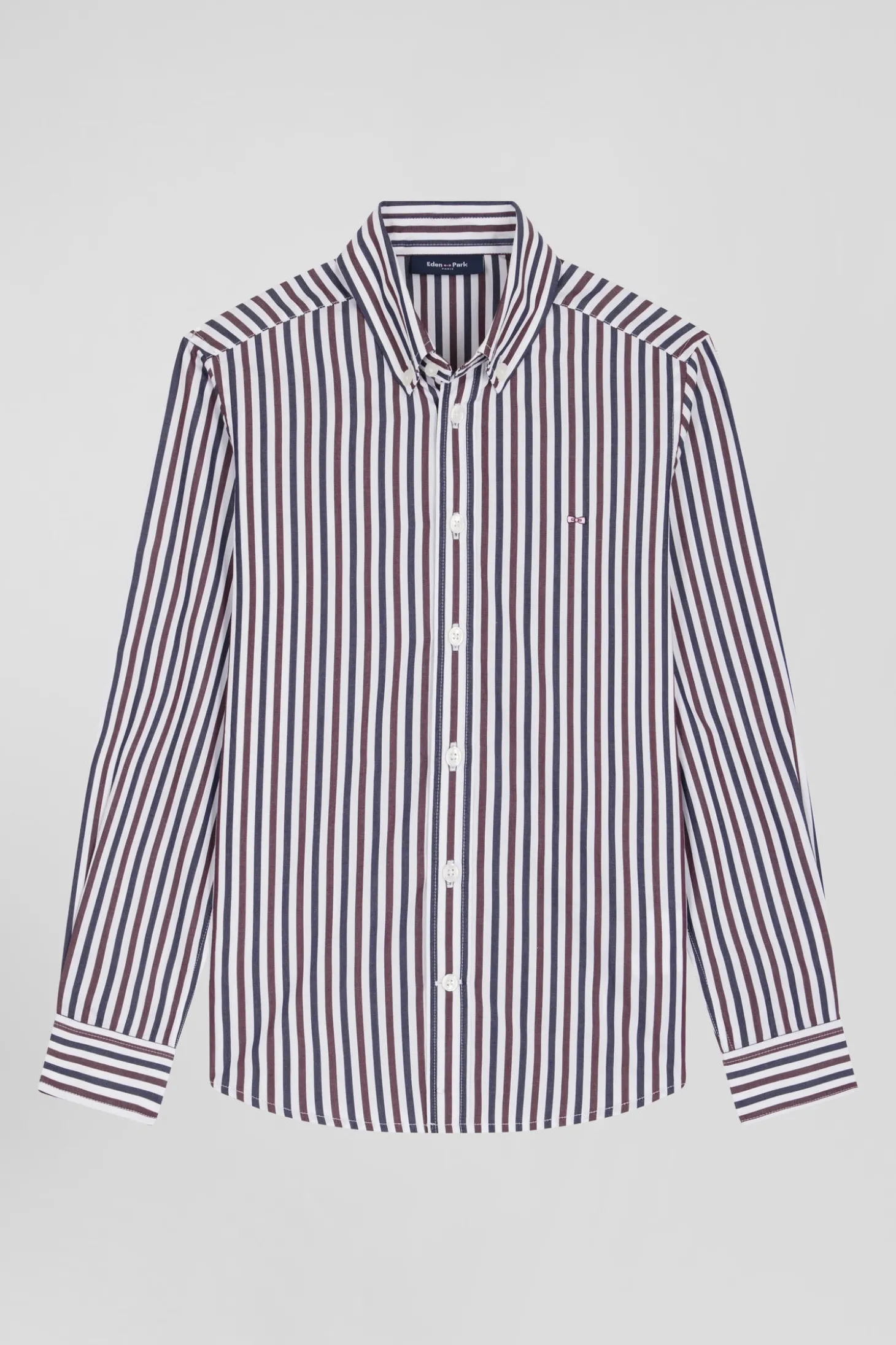 Chemise rayée en coton bordeaux coupe Regular