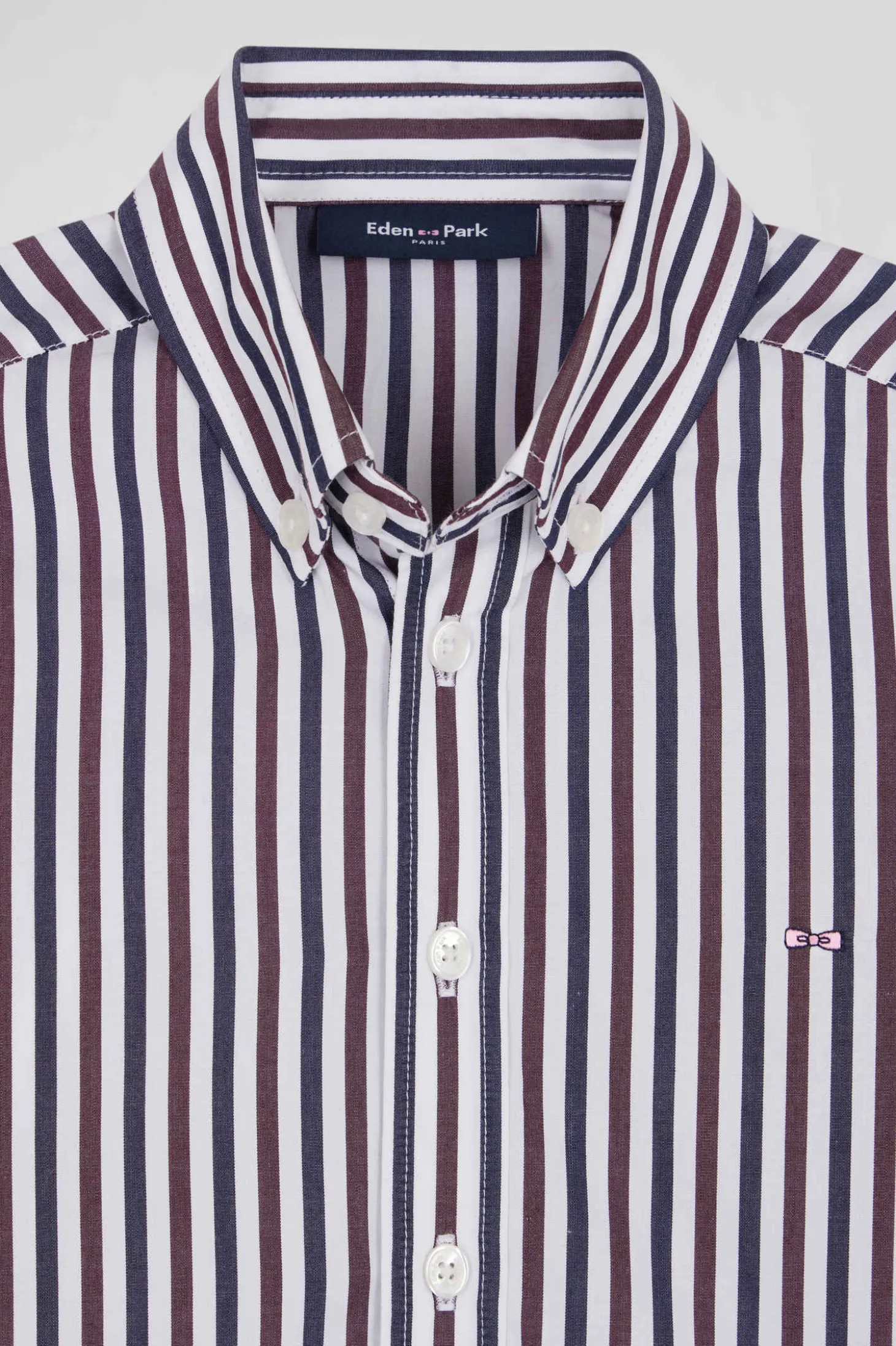Chemise rayée en coton bordeaux coupe Regular