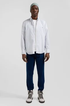 Chemise rayée en coton ciel coupe Regular jacquard