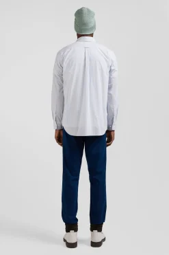 Chemise rayée en coton ciel coupe Regular jacquard