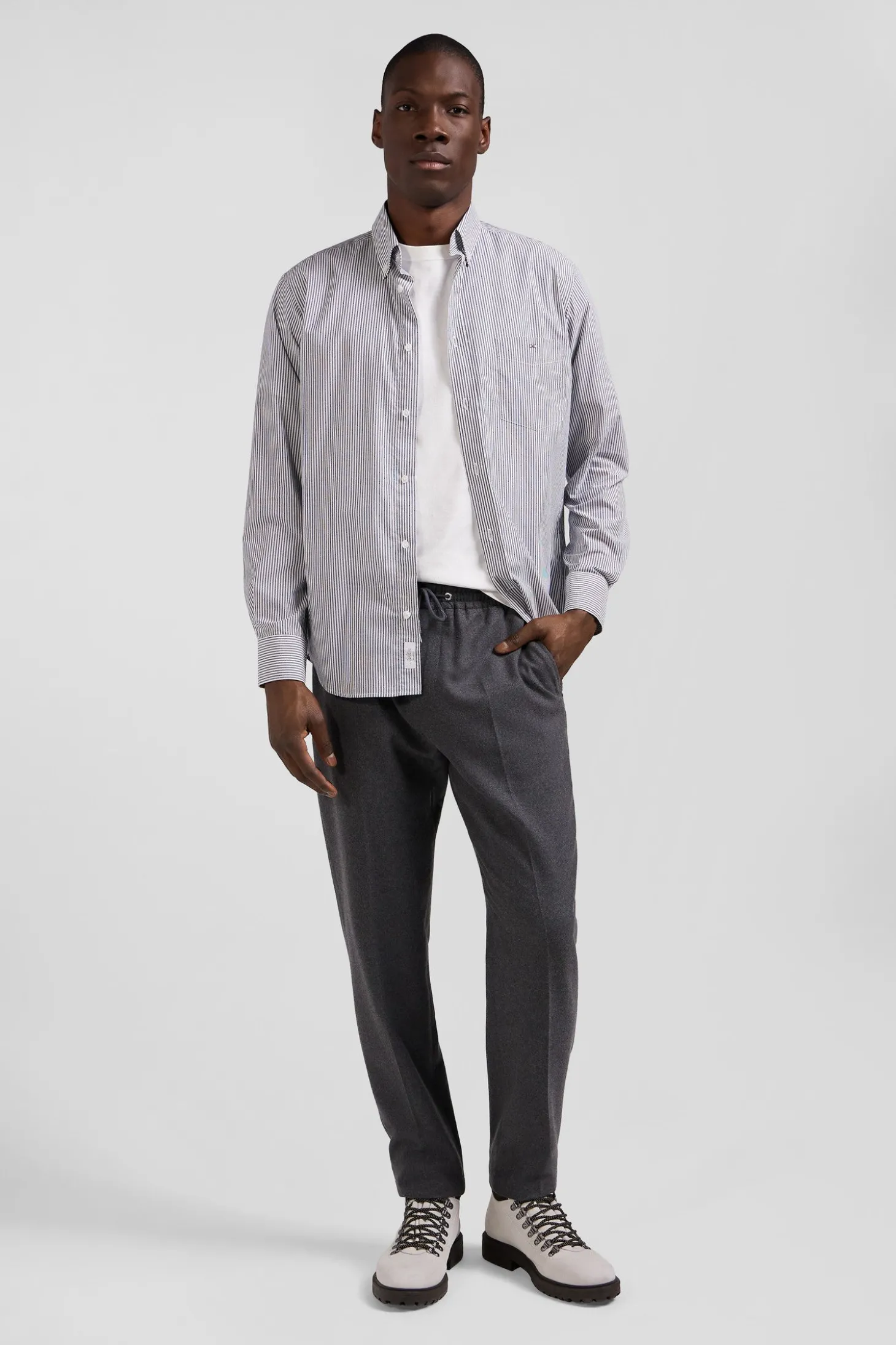 Chemise rayée en coton indigo coupe Regular jacquard