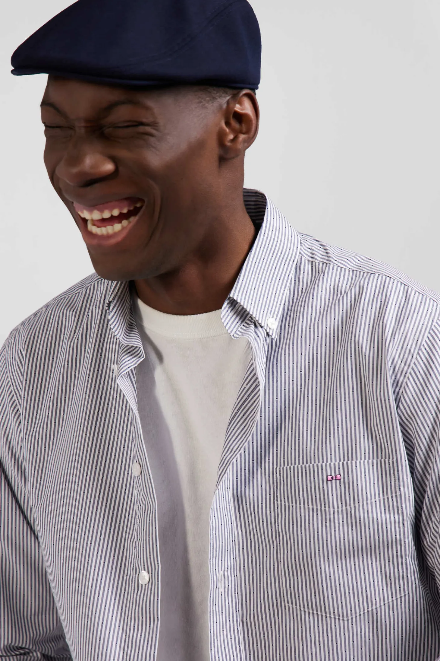 Chemise rayée en coton indigo coupe Regular jacquard