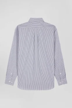 Chemise rayée en coton indigo coupe Regular jacquard