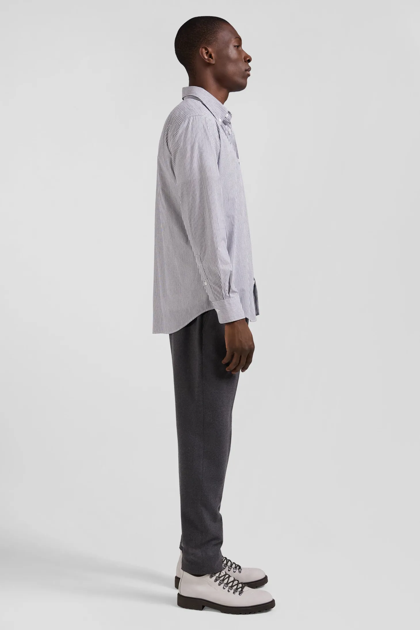 Chemise rayée en coton indigo coupe Regular jacquard