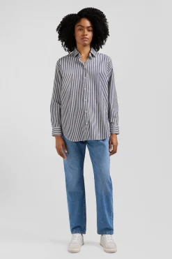 Chemise rayée en coton marine coupe Relaxed