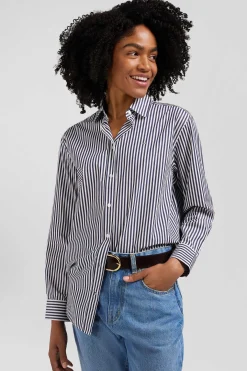 Chemise rayée en coton marine coupe Relaxed