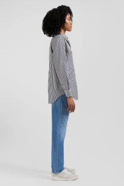 Chemise rayée en coton marine coupe Relaxed