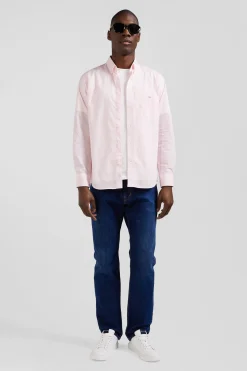 Chemise rayée en coton rose coupe Regular jacquard