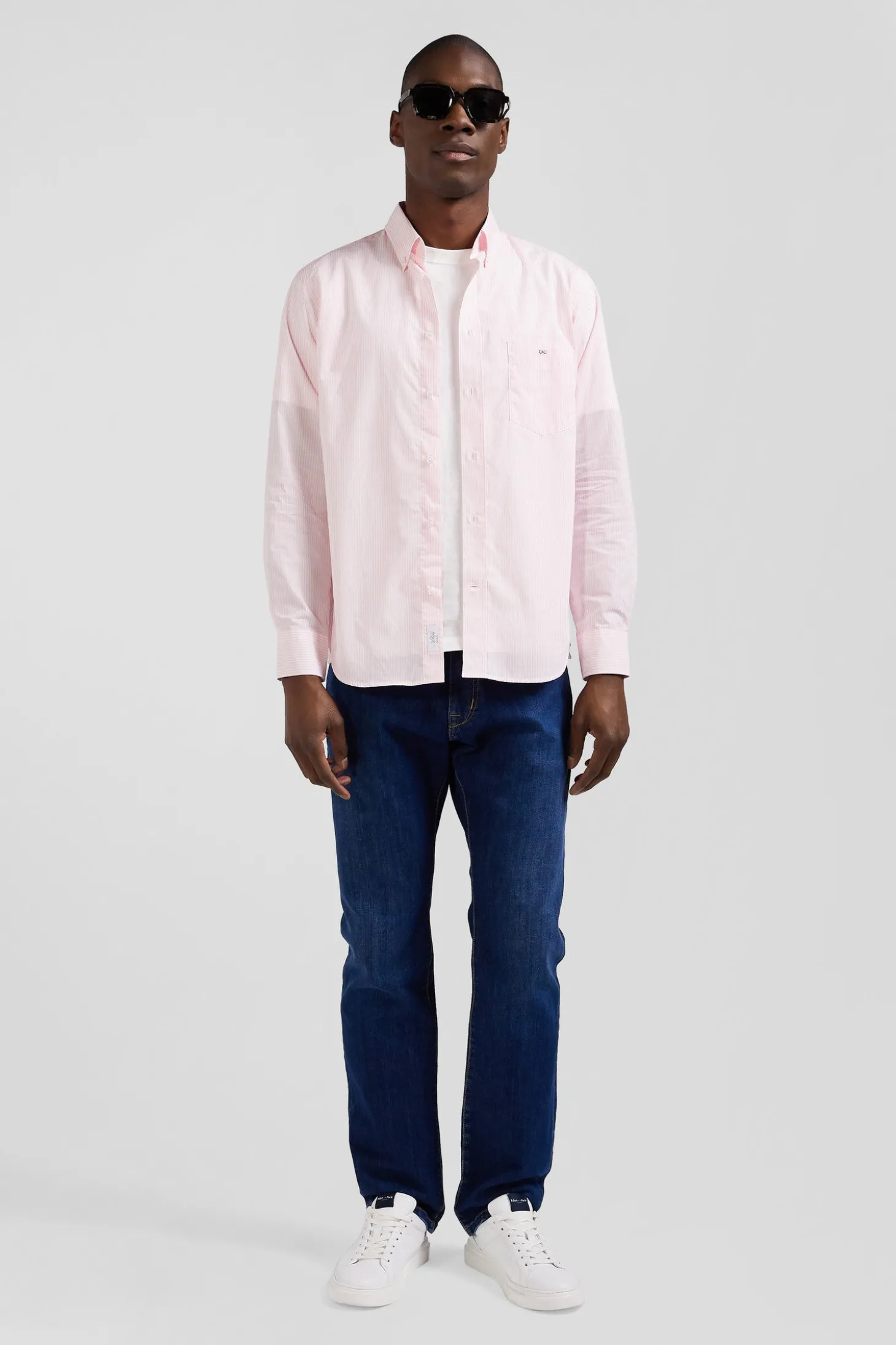 Chemise rayée en coton rose coupe Regular jacquard