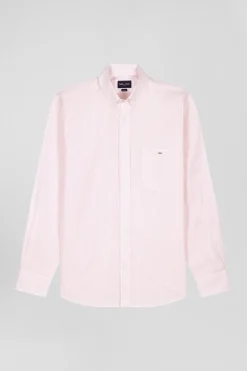 Chemise rayée en coton rose coupe Regular jacquard