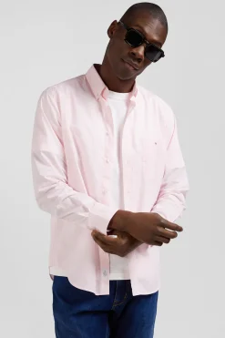 Chemise rayée en coton rose coupe Regular jacquard