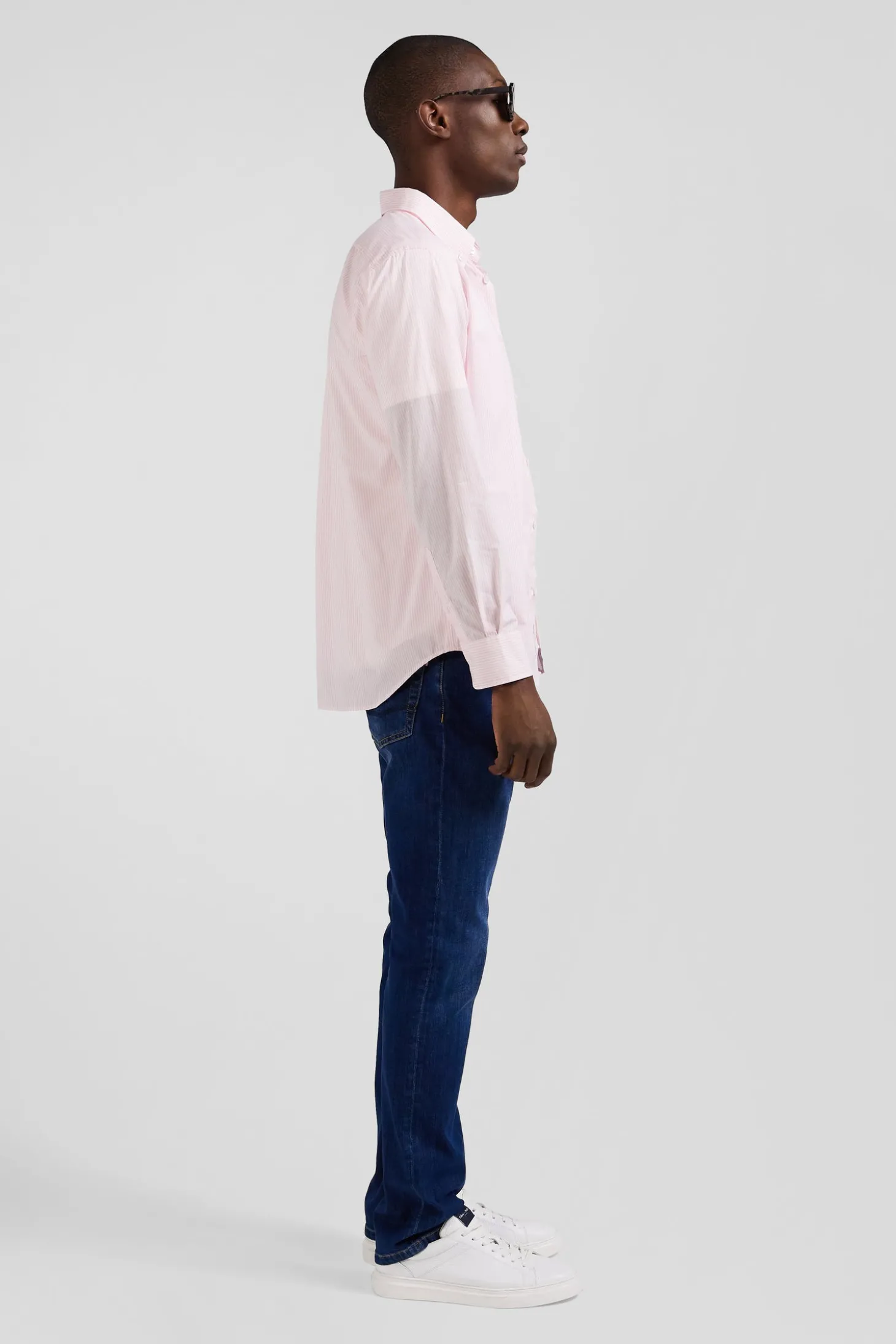Chemise rayée en coton rose coupe Regular jacquard