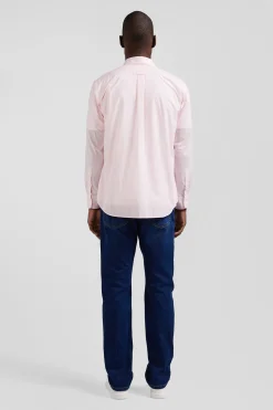Chemise rayée en coton rose coupe Regular jacquard