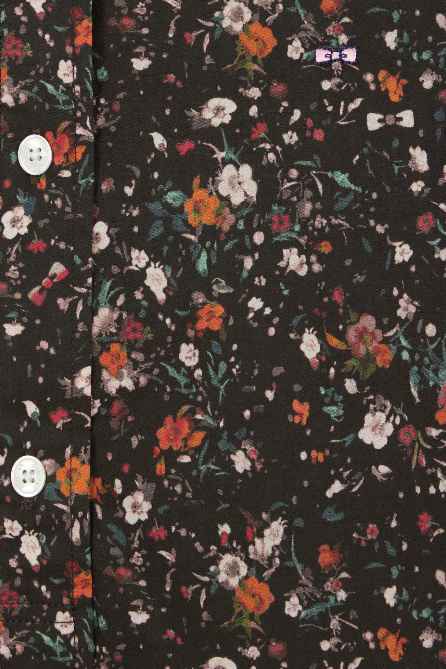 Chemise sans col en popeline de coton noir microimprimé floral coupe Regular