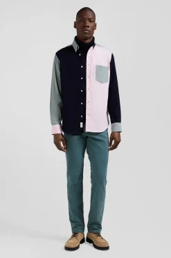 Chemise tricolore en coton vert coupe Regular
