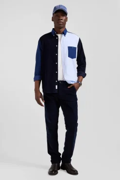 Chemise tricolore en coton bleu marine coupe Regular