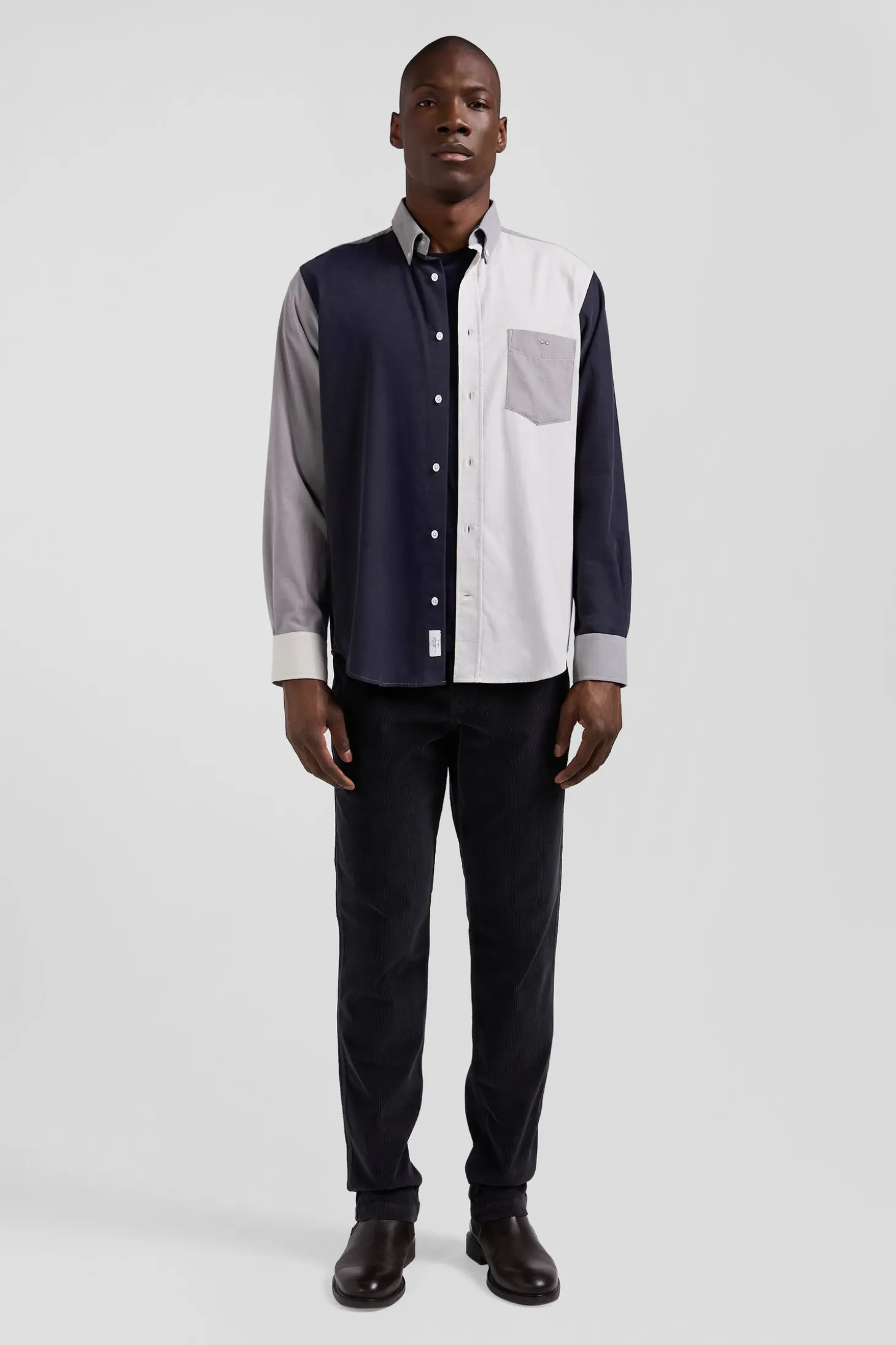 Chemise tricolore en coton gris coupe Regular