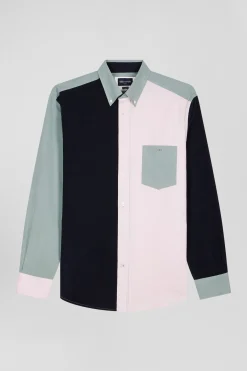 Chemise tricolore en coton vert coupe Regular