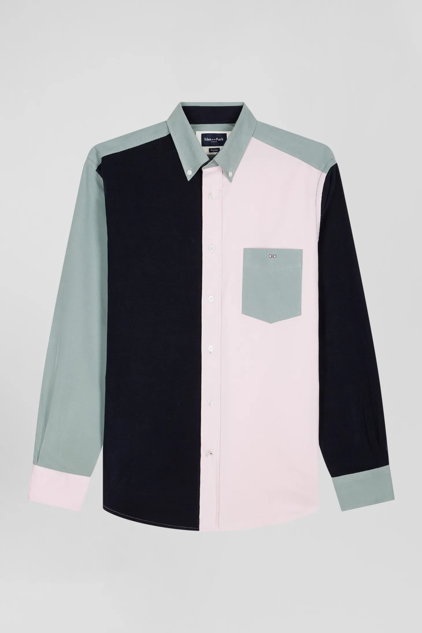 Chemise tricolore en coton vert coupe Regular