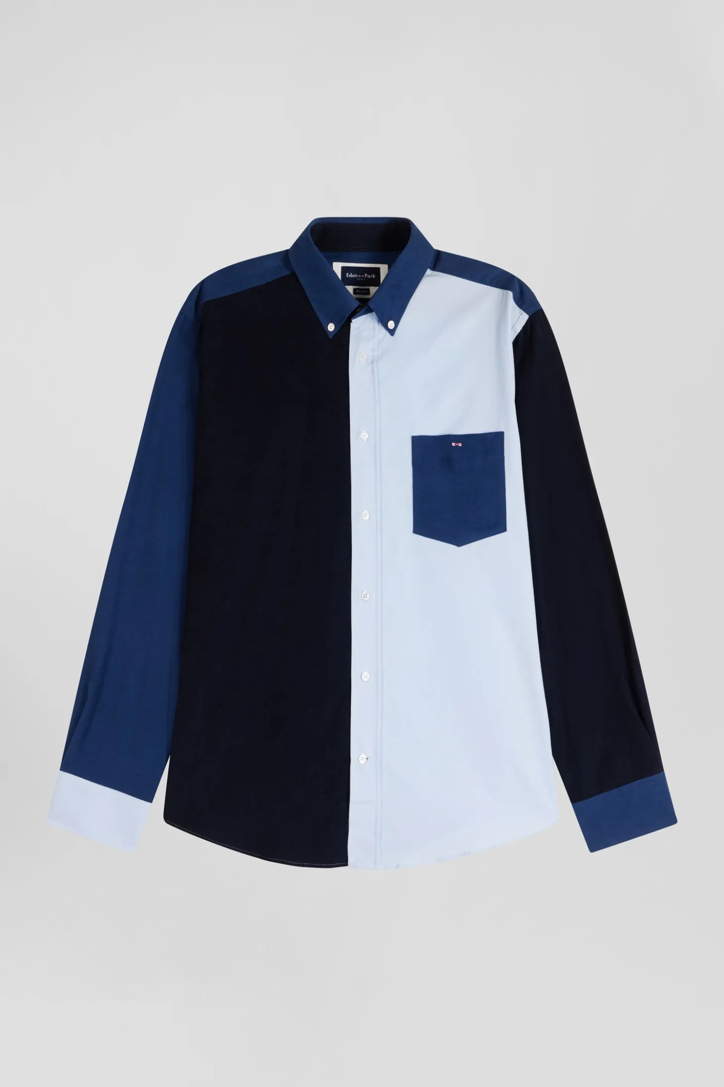 Chemise tricolore en coton bleu marine coupe Regular