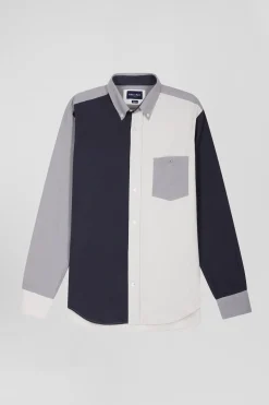Chemise tricolore en coton gris coupe Regular