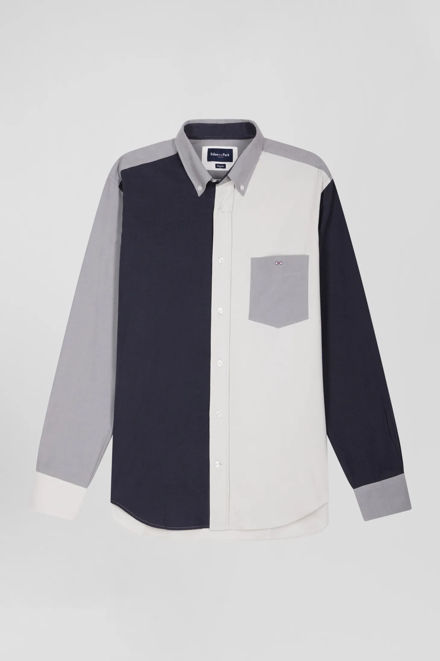 Chemise tricolore en coton gris coupe Regular