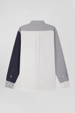 Chemise tricolore en coton gris coupe Regular