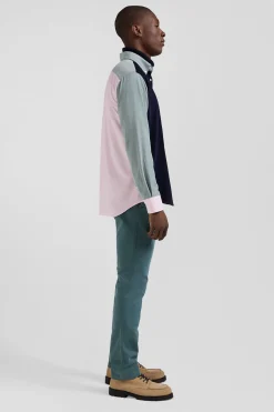 Chemise tricolore en coton vert coupe Regular