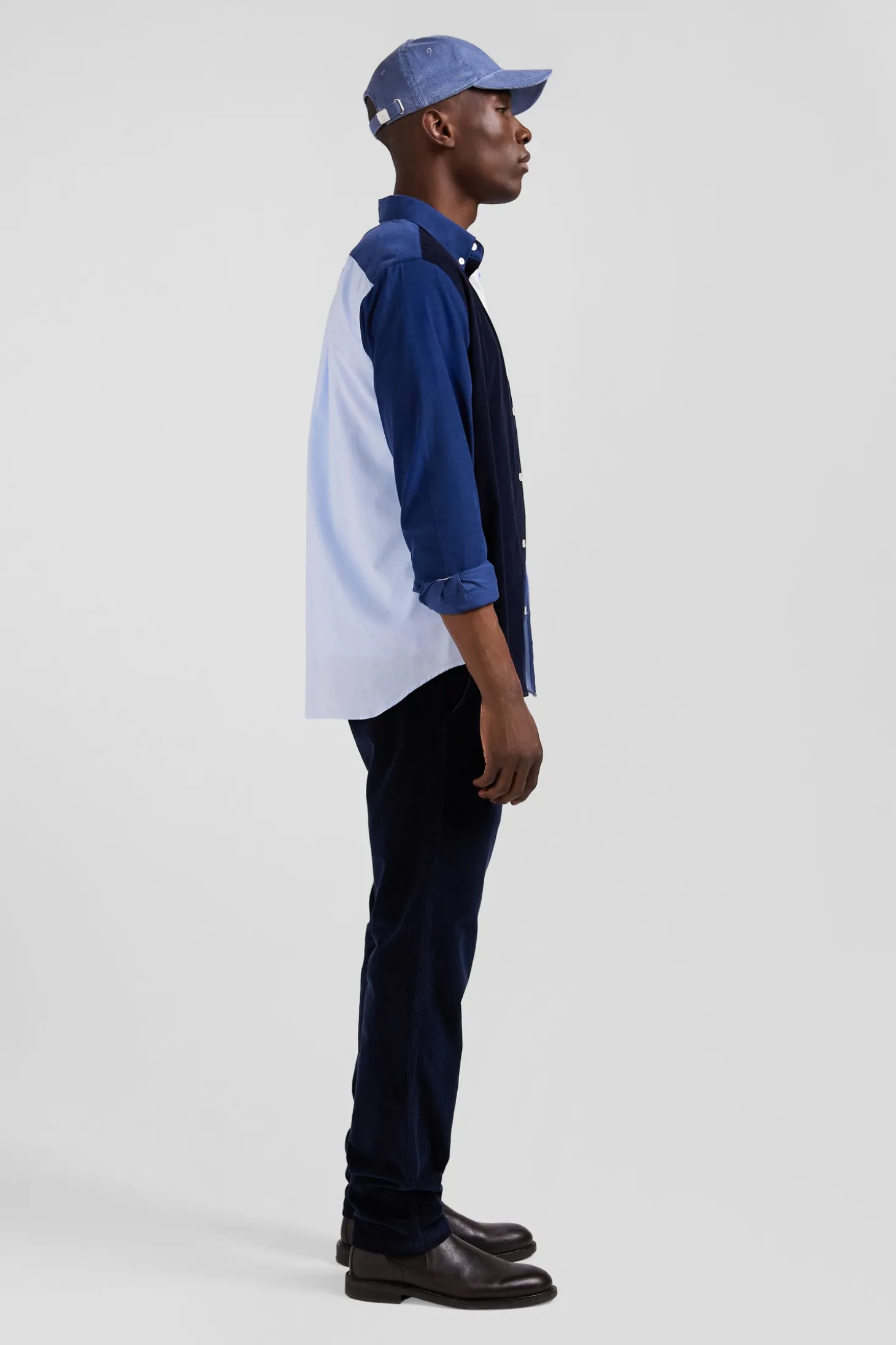 Chemise tricolore en coton bleu marine coupe Regular