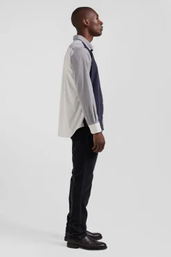 Chemise tricolore en coton gris coupe Regular