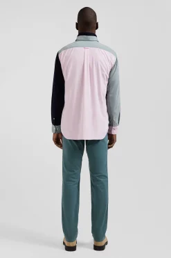 Chemise tricolore en coton vert coupe Regular