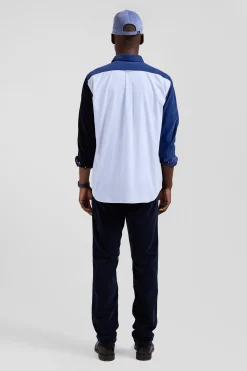 Chemise tricolore en coton bleu marine coupe Regular