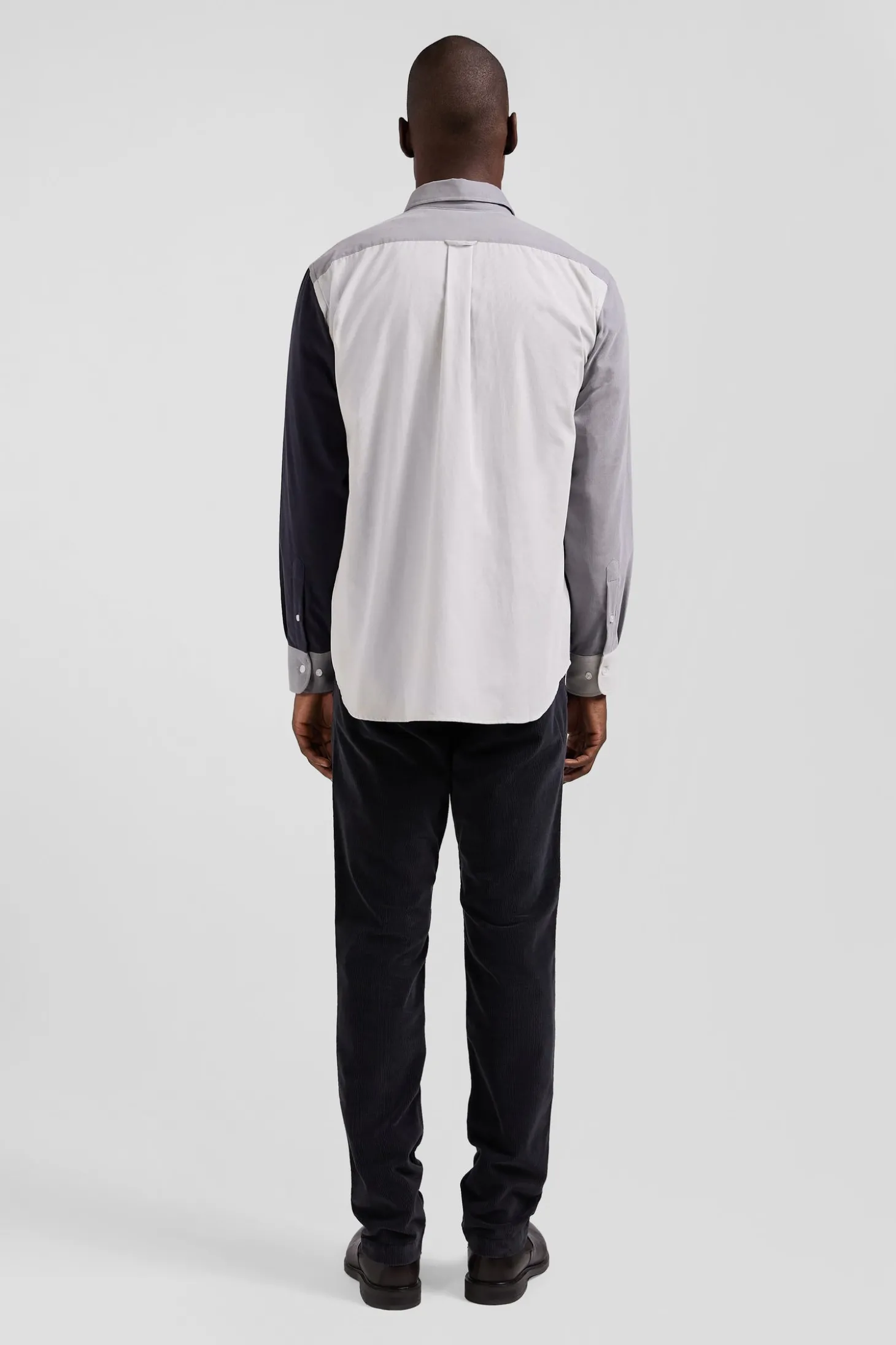 Chemise tricolore en coton gris coupe Regular